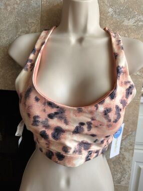 Marika Peach Animal-Print Scoop Neck Bralette-NWT! Size XL Crisscross back